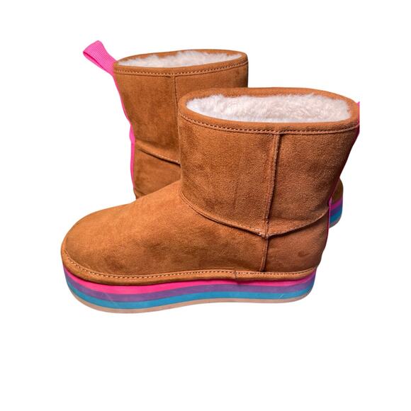 Steve Madden Girl 13 Jtoasty Stripe Brown Camel Cognac Platform Boot Pink Purple - Picture 9 of 14